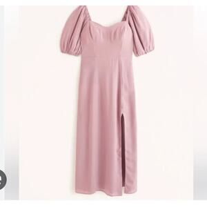 Abercrombie & Fitch Dusty Rose Puff-Sleeve Midi Dress
